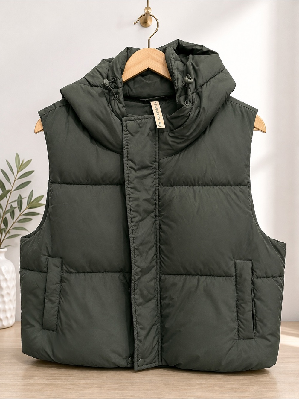 Fabletics Women's Hooded Puffer Vest - Olive